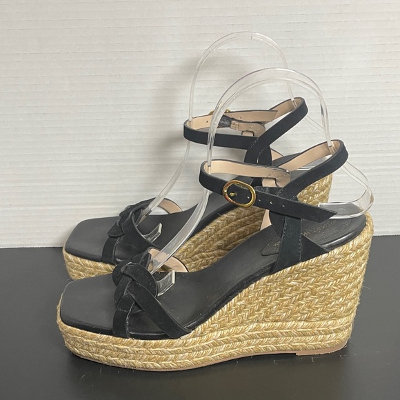 Stuart Weitzman Women’s Wedge Sandals 7.5B Black Suede Espadrille Wedge Summer - Picture 6 of 14